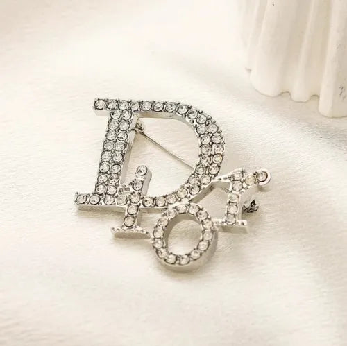 Designer-Inspired Gold & Pearl "CD" Bling Brooch