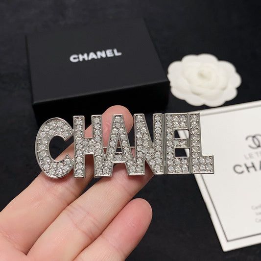 Designer-Inspired "CC" Silver Bling Brooch