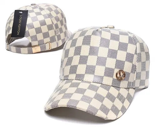 Cream and Grey Checkered Cap