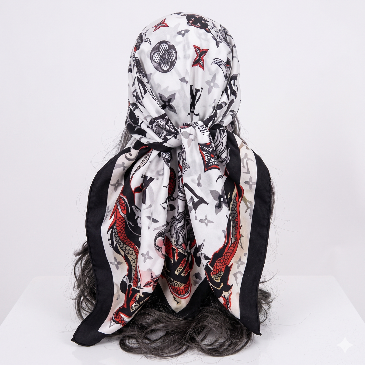 Classic Monogram & Geometric Icon Satin Square Scarf