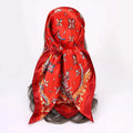 Crimson Plume Satin Square Headscarf