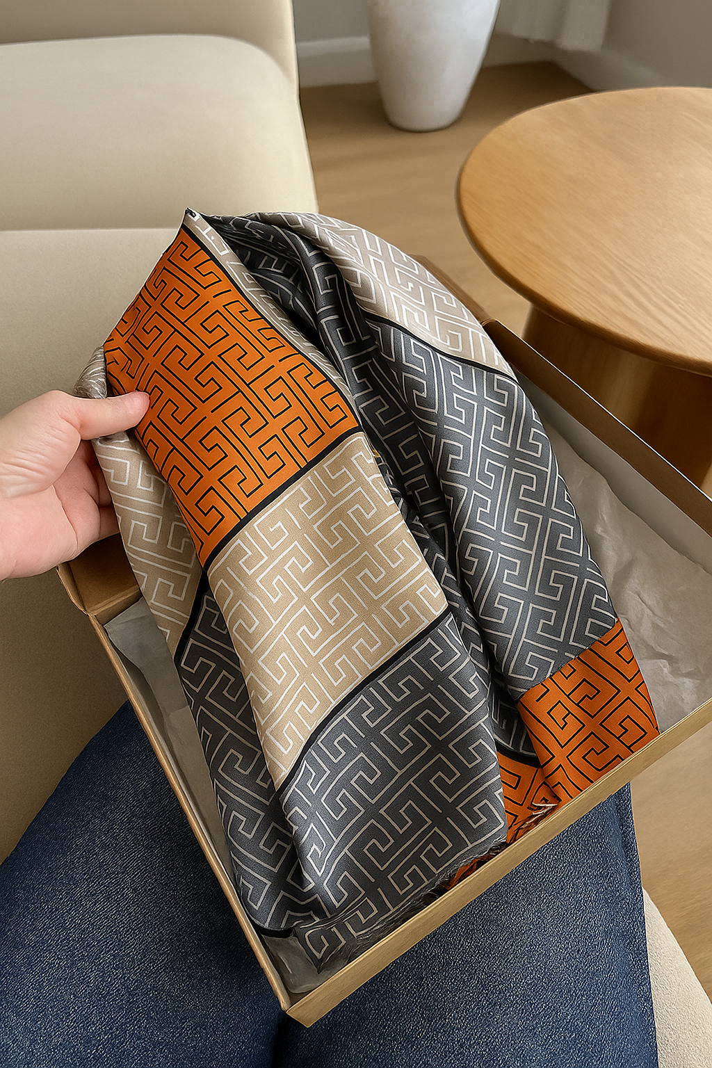 Modern Earth-Tone Geometric Square Scarf