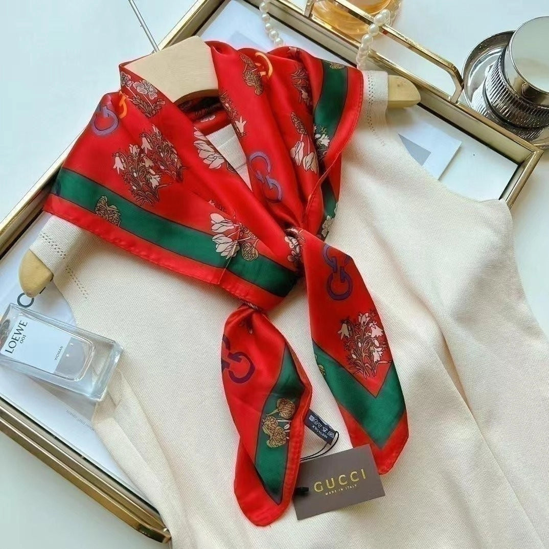 Botanical Red & Green Floral Print Scarf