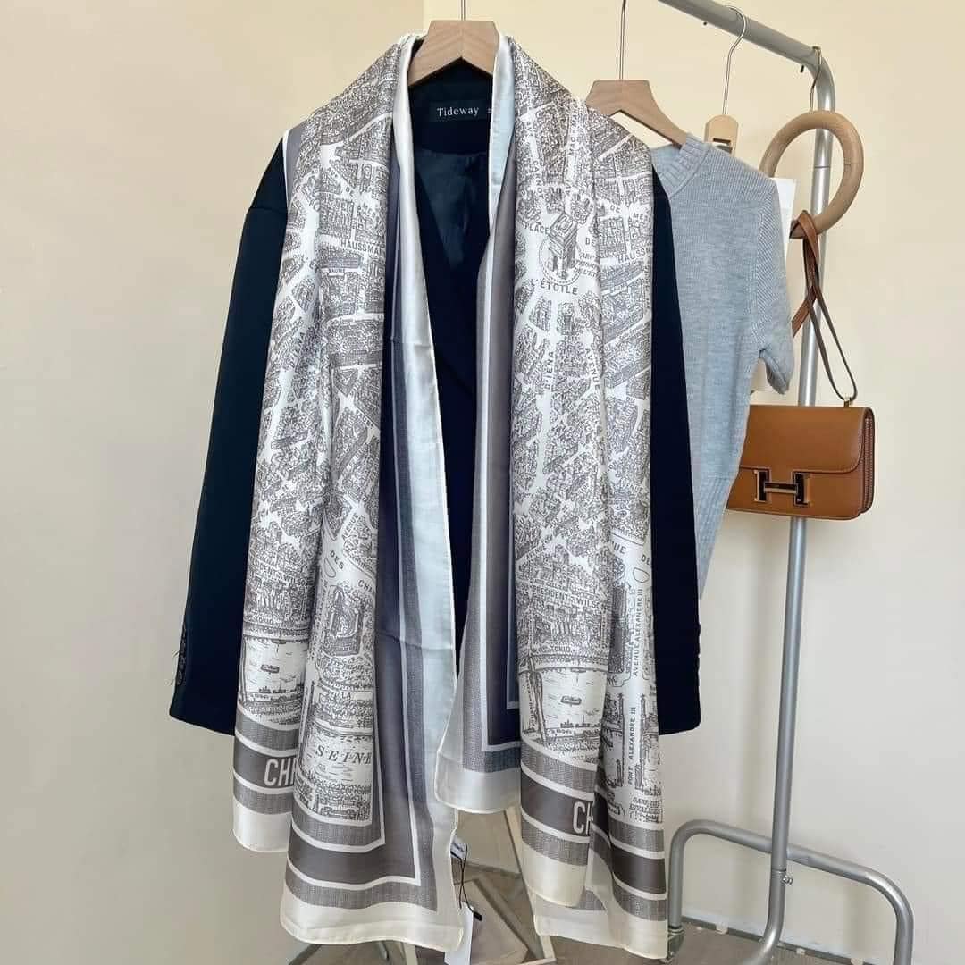 Vintage-Style Newspaper Print Satin Scarf