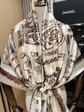 Signature Monogram Silk Scarf — Classic Cream & Espresso Brown