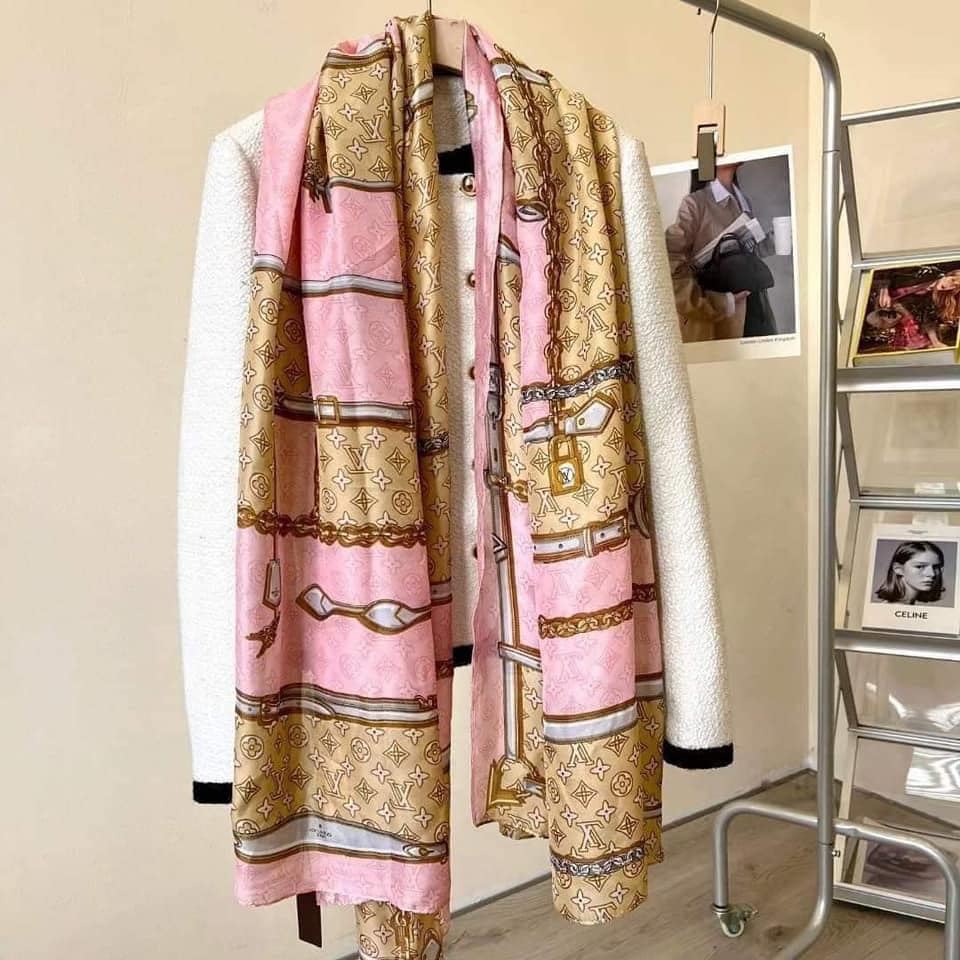Blush & Gold Luxe Monogram Satin Square Scarf