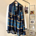 Monogram Extra-Long Silk Scarf in Deep Navy Blue