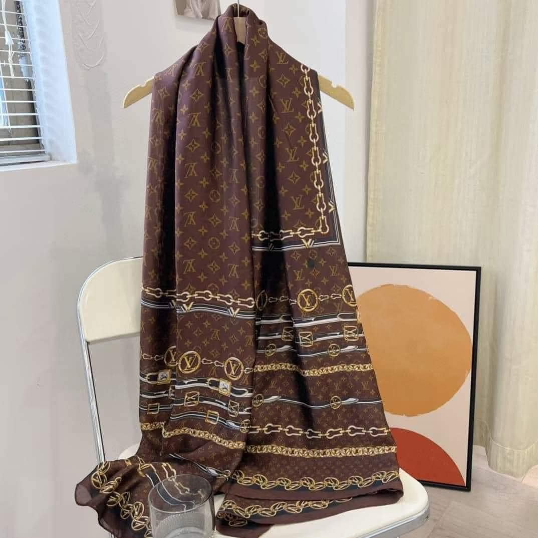 Extra-Long Heritage Monogram Silk Scarf in Signature Brown