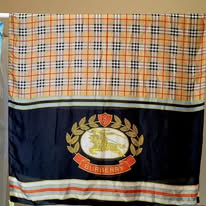 Extra-Long Silk Scarf | Navy & Burnt Orange Plaid