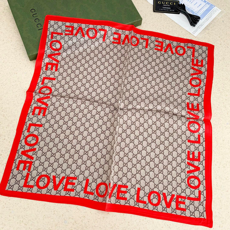 Love Monogram Satin Square Scarf | Beige & Red Heritage Print