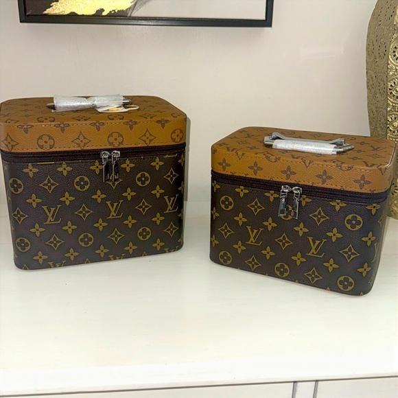 2-Piece Brown Two-Tone Monogram "LV" Inspired Vanity Set