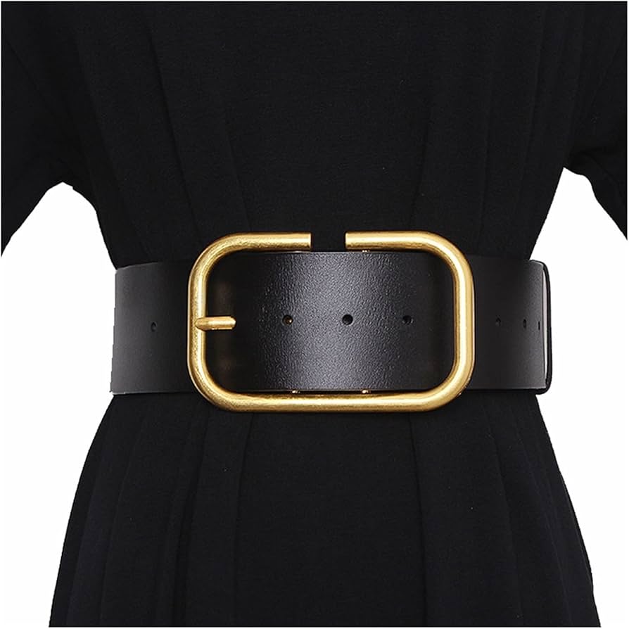 Women's Black Wide Belt with Square Pin Buckle