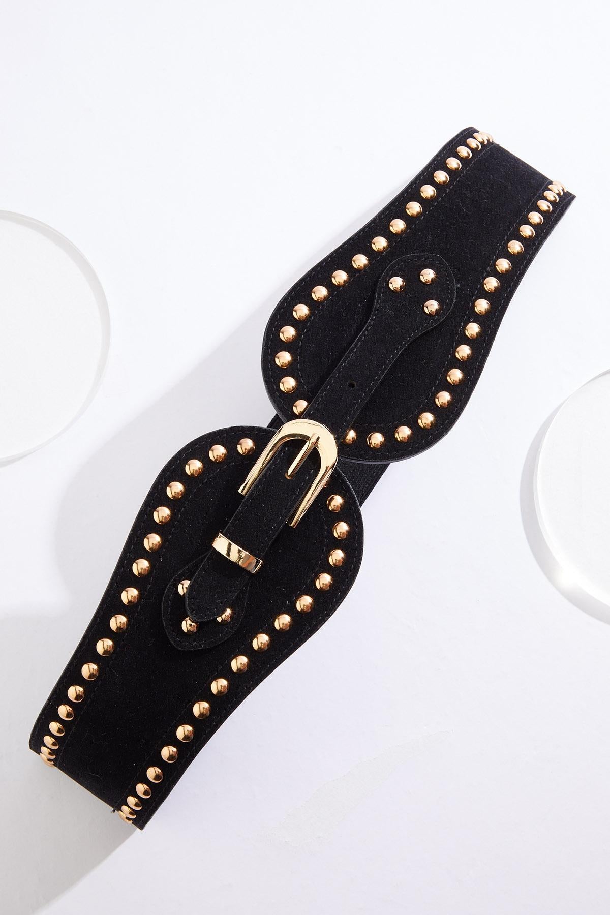 Black and Gold Studded Wide Stretch Belt