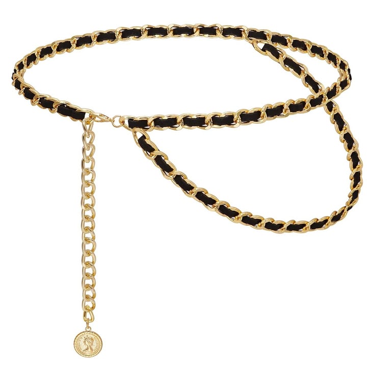 Gold and Black Charm Chain Belt