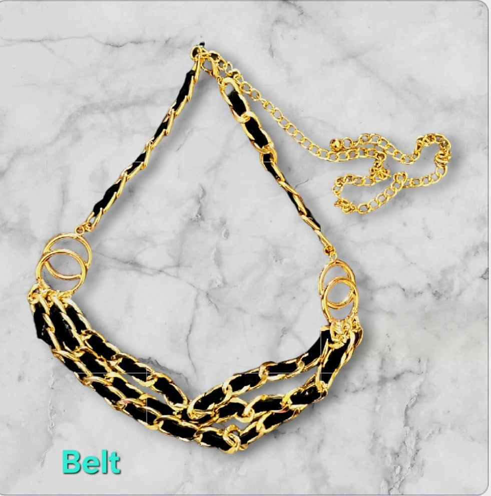 Gold and Black Charm Chain Belt