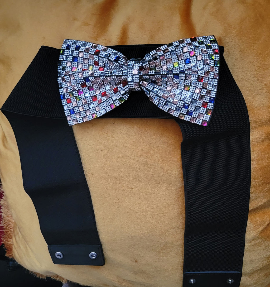 Black and Silver Multicolor Bling Wide Stretch Belt