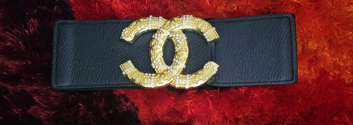 Black Leather Belt with Gold CC Logo