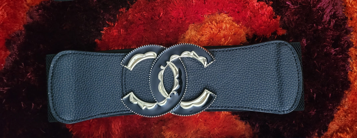 CC Inspired Black Wide Elastic Stretch Belt