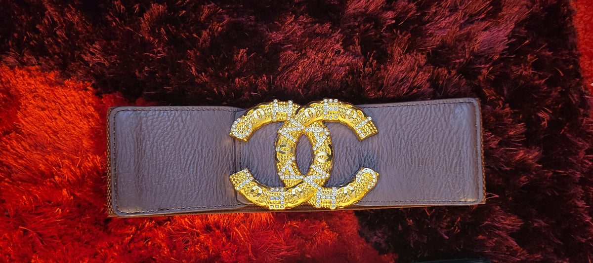 Brown CC Inspired Wide Elastic Stretch Belt