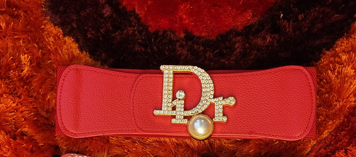 CD Inspired Monogram Red Wide Elastic Stretch Belt