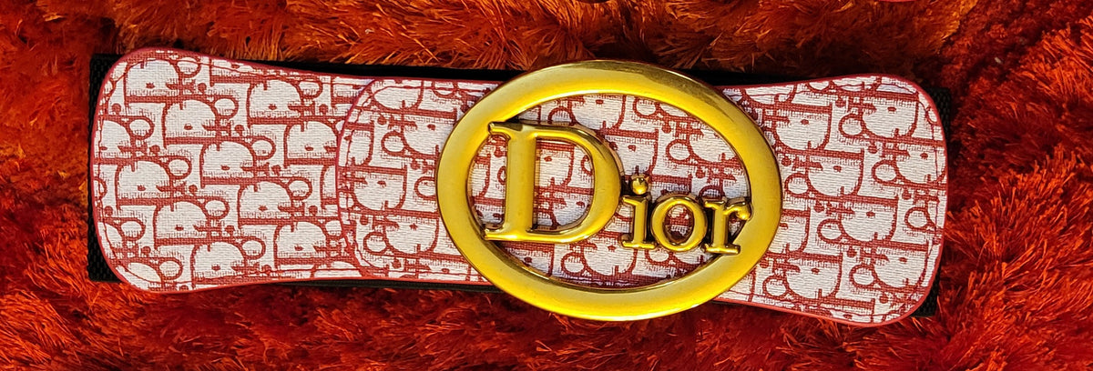 Red Monogram Elastic Stretch Belt with Gold Hardware