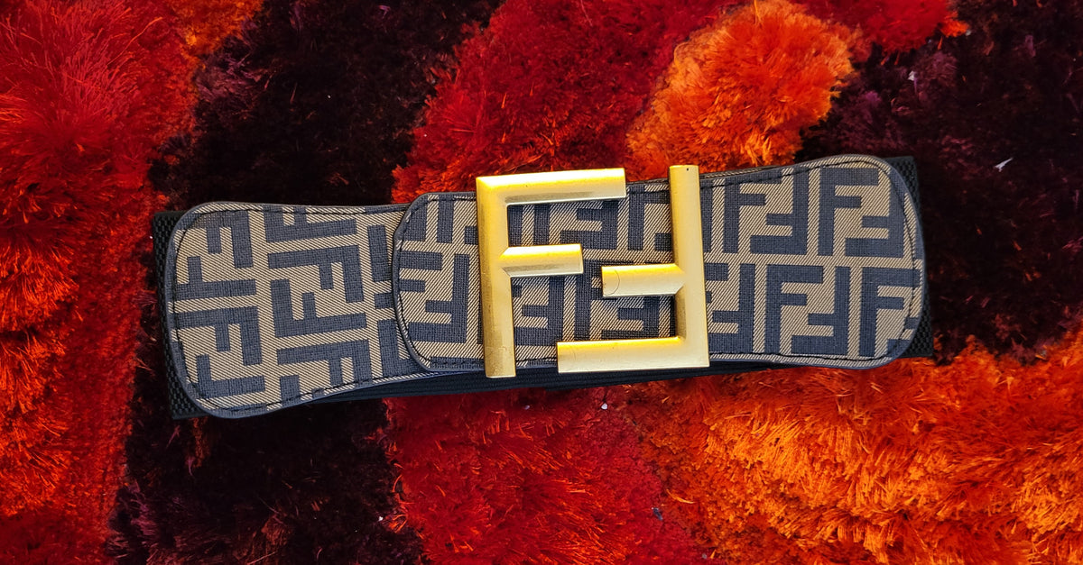 Brown Monogram Wide Stretch Belt with Gold Hardware