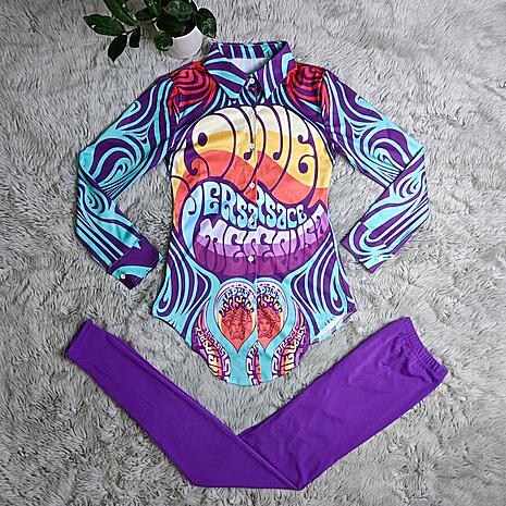 Purple Multicolor Two-Piece Polyester Set