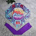 Purple Multicolor Two-Piece Polyester Set