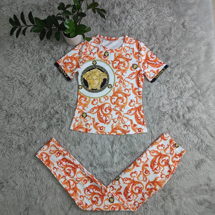 Orange Multicolor Patterned Two-Piece Set