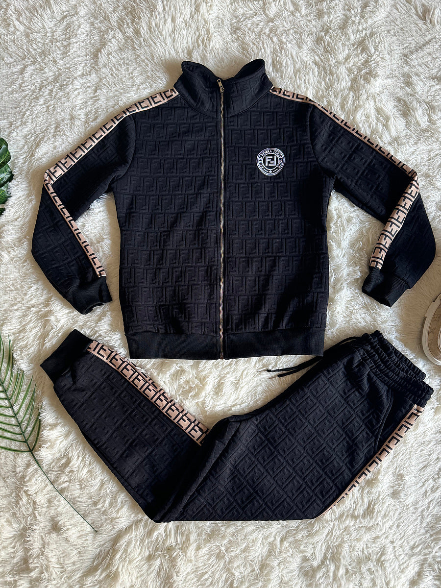 Black FF Monogram Embroidered Tracksuit