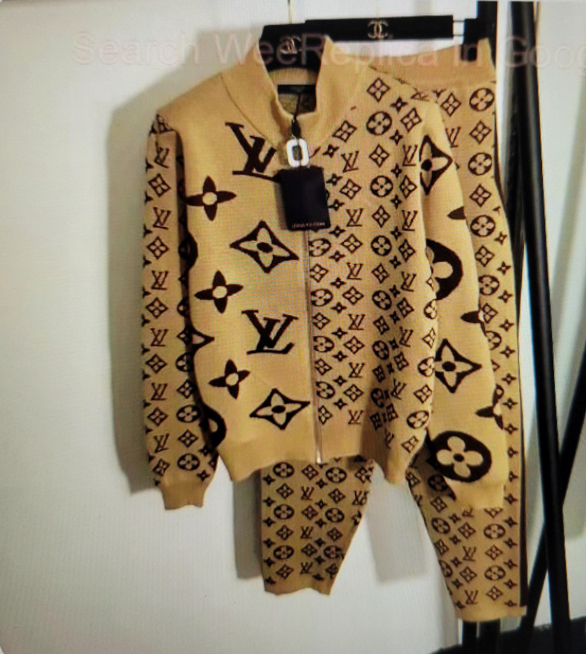 Monogram Detail Tan Sweater Jogger