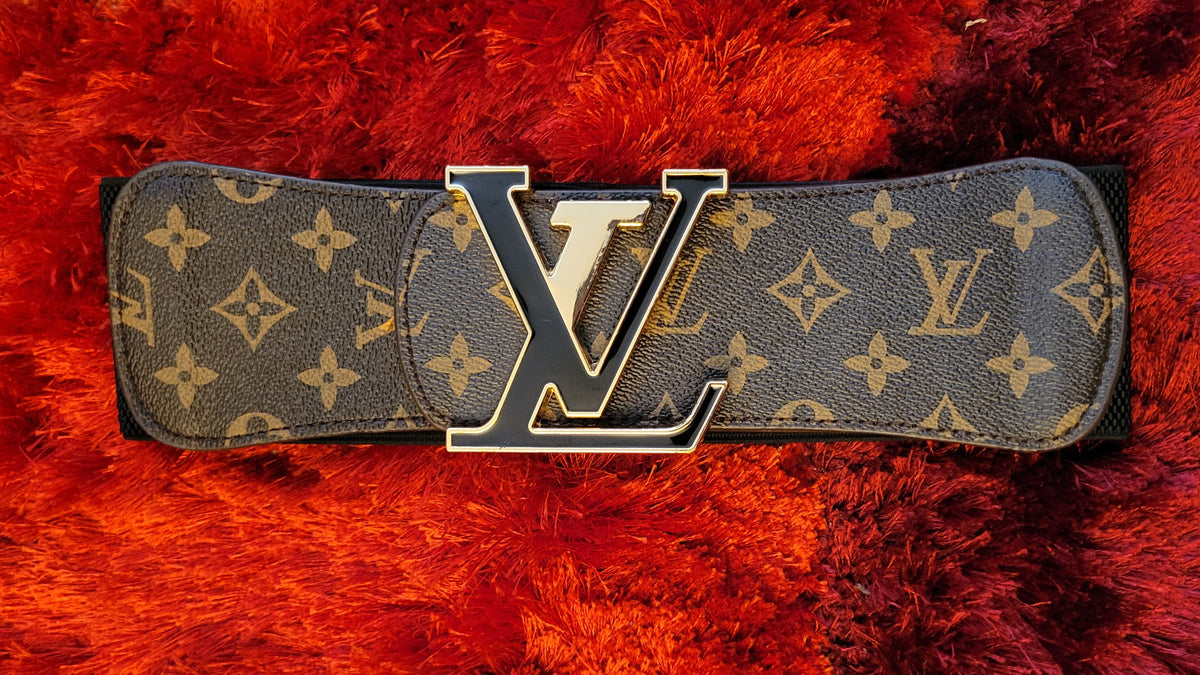 Brown and Black Monogram Wide Stretch Belt