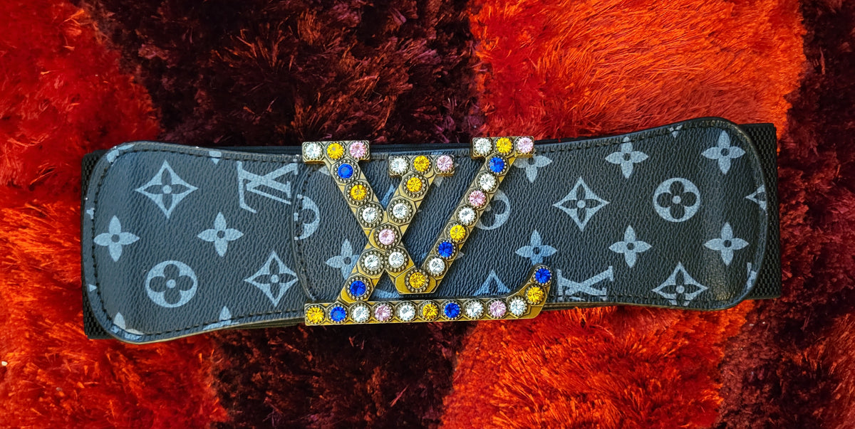 Black and Grey Monogram Wide Stretch Belt