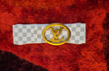 White Checkered Stretch Belt with Gold Hardware