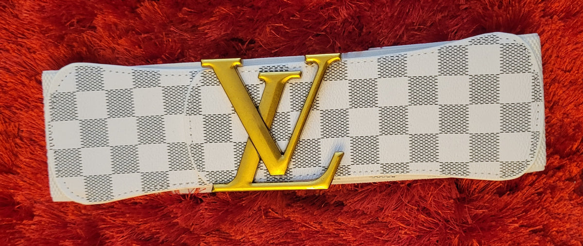 White Checkered Gold Hardware Wide Stretch Belt