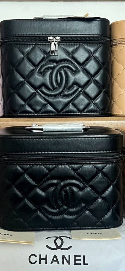 Black Soft-Quilted "CC" Inspired 2-Piece Multiuse Vanity Set