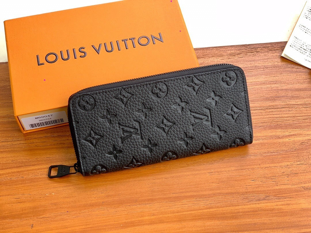 Monogram Black Leather Long Zip Wallet