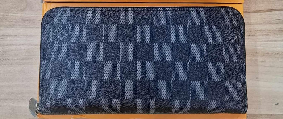 Black and Grey Checkered Designer-Inspired Zip Around Wallet