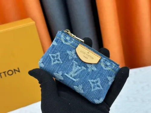 Small Denim Monogram Zip Coin Purse