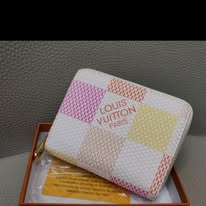 Cream Pink and Yellow Checkered Zip Around Wallet