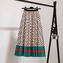 Green and Red Striped Patterned Midi Skirt