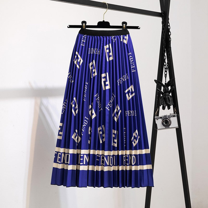 Blue Monogram Pleated Long Skirt