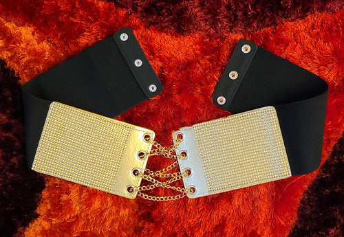 Black and Gold Bling Wide Stretch Belt