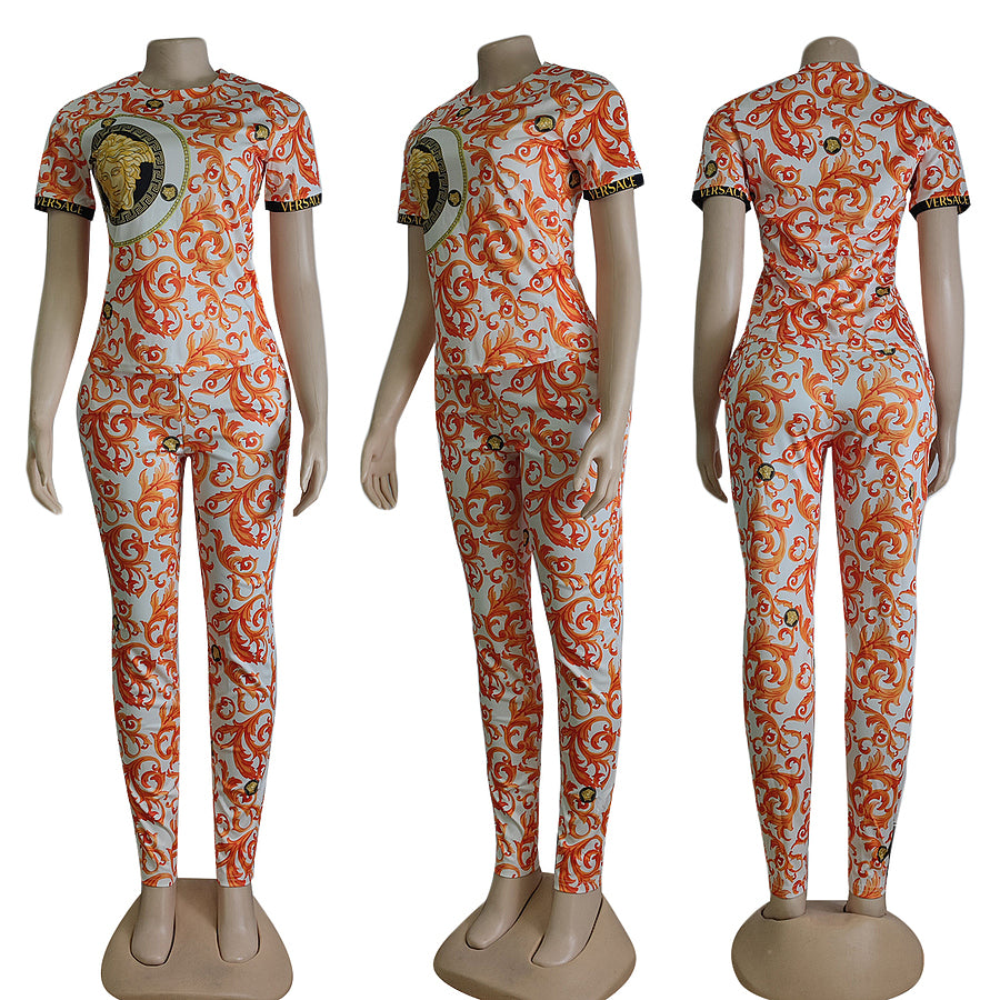 Orange Multicolor Patterned Two-Piece Set