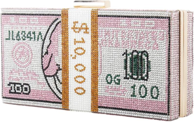 Pink Rhinestone Dollar Clutch Handbag